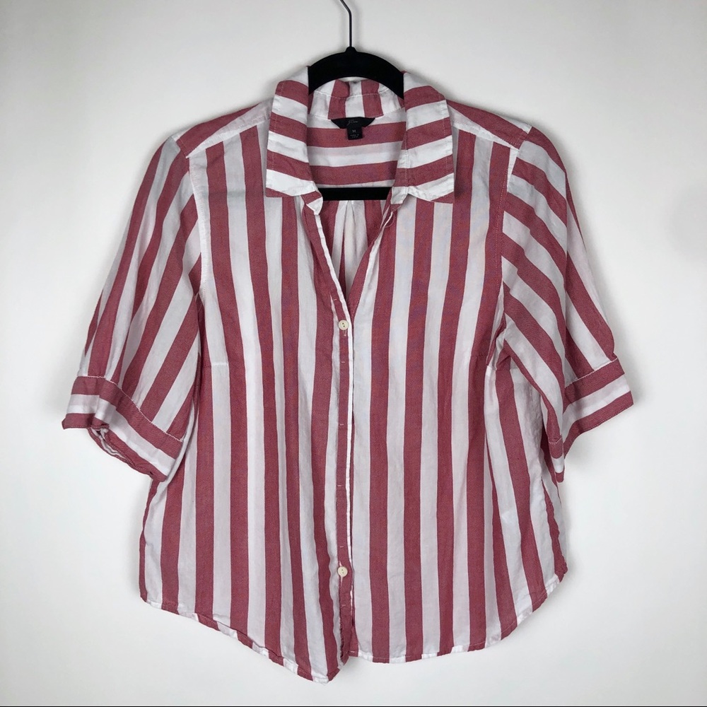 J. Crew Vertical Candy Stripe Button Down Top Red